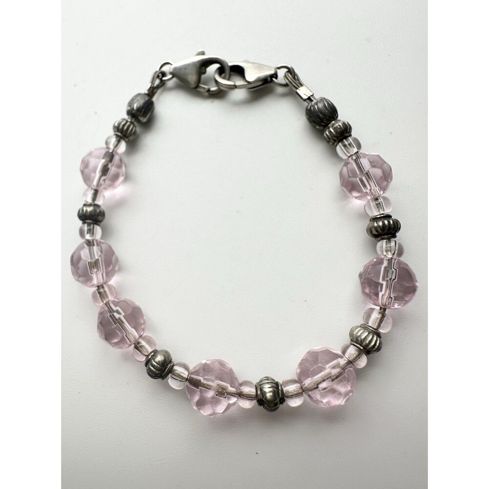925 Sterling Silver Glass Bead Bracelet 6.75”